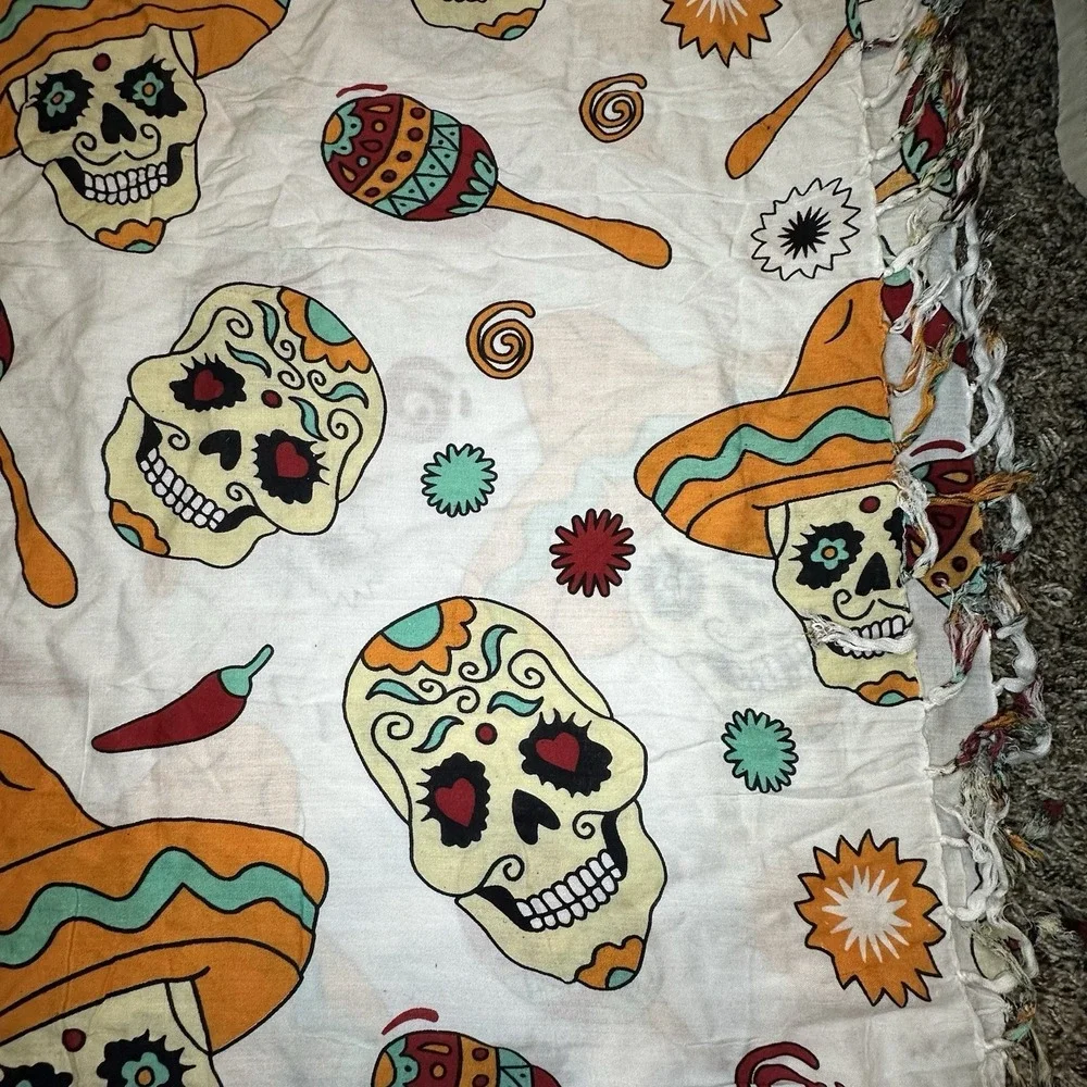 Boho Pareo Sarong Wrap – Sugar Skull Sombrero Print – Festival Beach Scarf OS‎